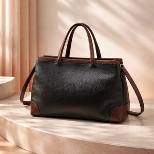 VGT Furla Made In Italy Pebble Handbag/Crossbody Bag Two Tone Color Black/Brown